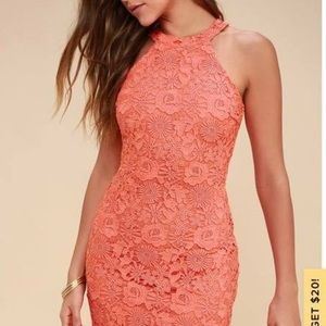 Lulus Love Poem Coral Orange Lace Dress